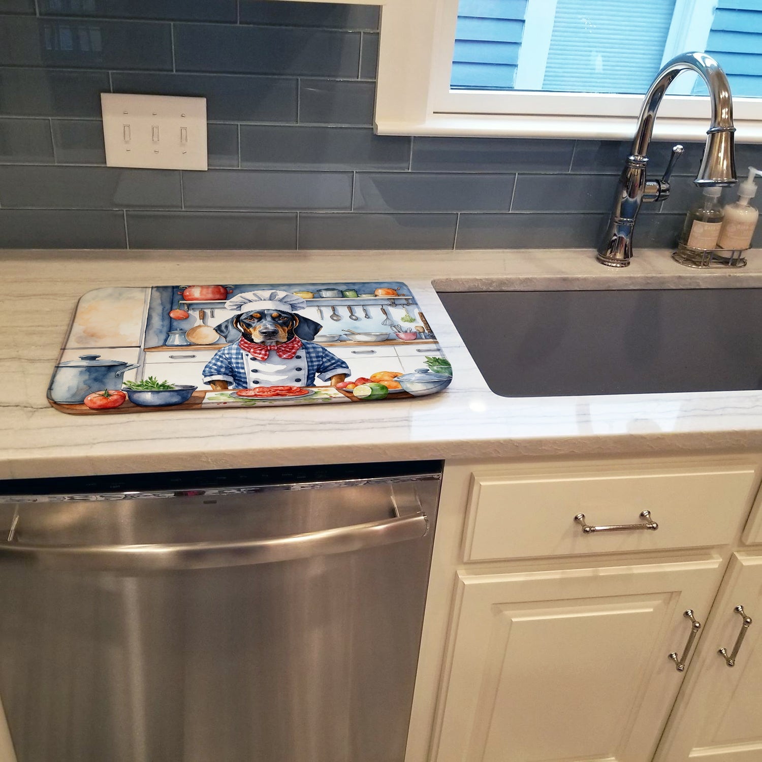 Bluetick Coonhound The Chef Dish Drying Mat Absorbent Dish Drying Mat Pad for Kitchen Counter Dish Drainer Mat for Countertop, 14 x 21", Multicolor