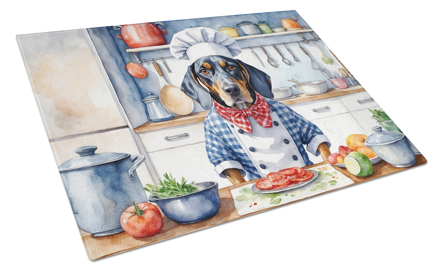 Bluetick Coonhound The Chef Cutting Board Tempered Glass Kitchen Cutting Surface, Heat Resistant Chopping, Non-Slip Feet, Food Prep & Serving