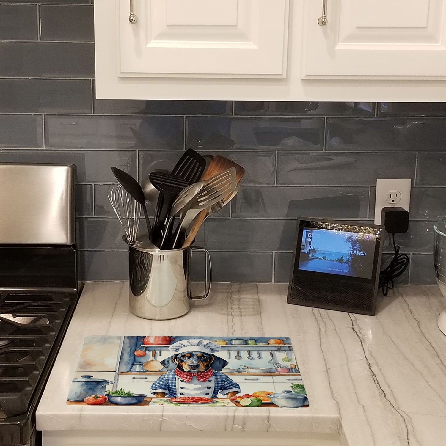 Bluetick Coonhound The Chef Cutting Board Tempered Glass Kitchen Cutting Surface, Heat Resistant Chopping, Non-Slip Feet, Food Prep & Serving