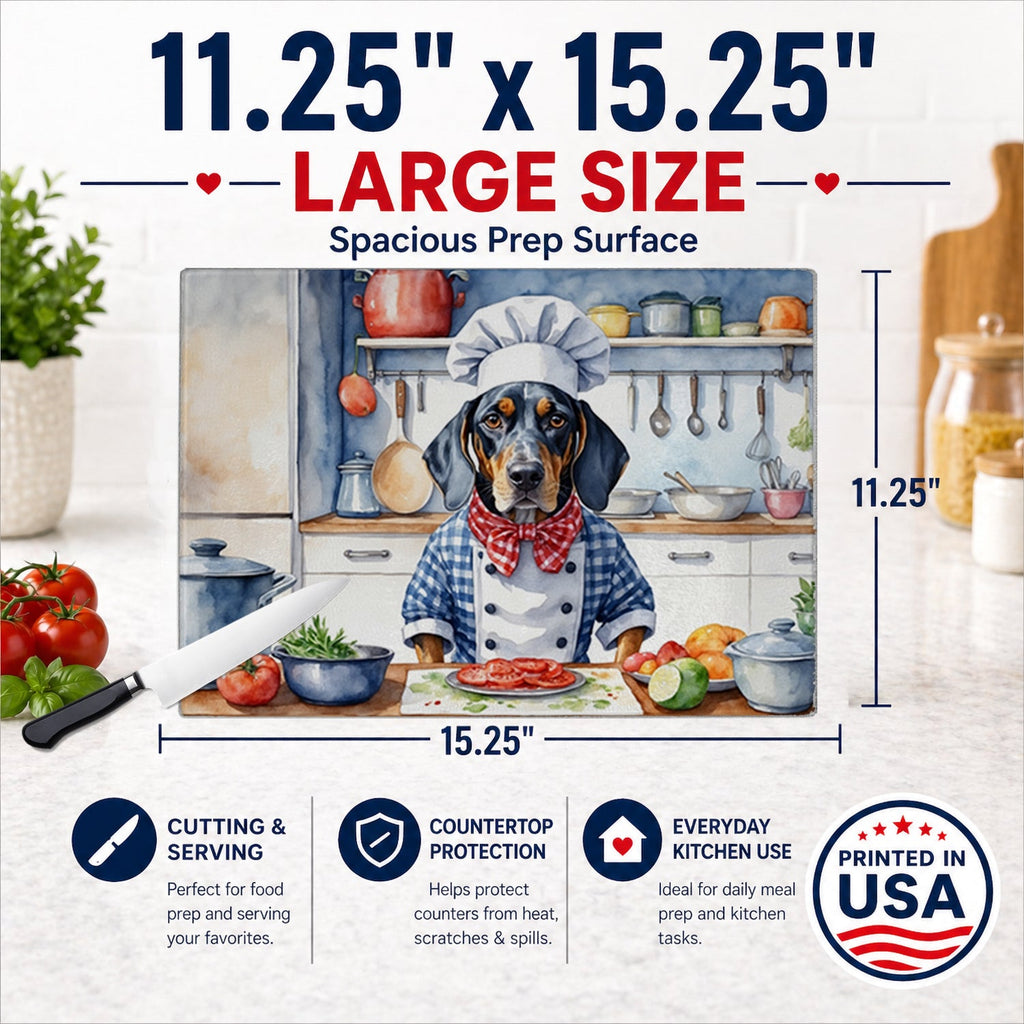 Bluetick Coonhound The Chef Cutting Board Tempered Glass Kitchen Cutting Surface, Heat Resistant Chopping, Non-Slip Feet, Food Prep & Serving