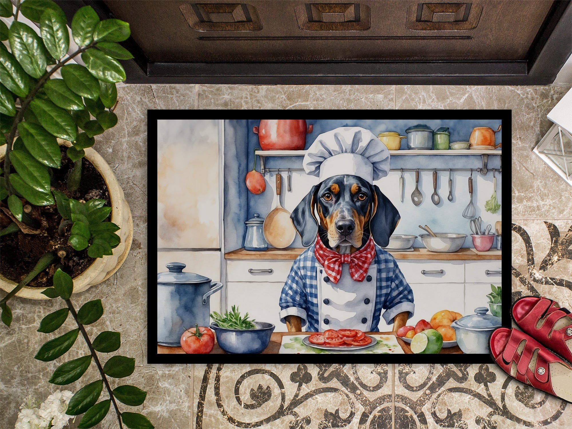Bluetick Coonhound The Chef Doormat Indoor Outdoor 18H X 27W Front Door Mat Rugs for Entryway, Non Slip Washable