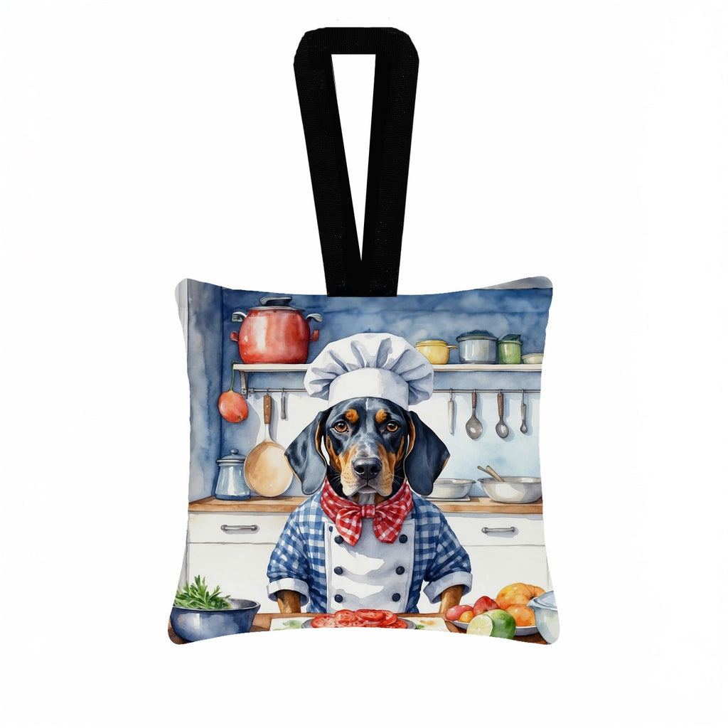 Bluetick Coonhound The Chef Hanging Square Fabric Ornament 3.5 × 3.5 Decorative Door-Knob & Tree Hanger, Soft Fabric