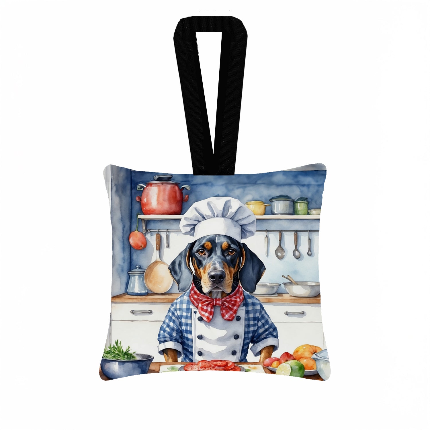 Bluetick Coonhound The Chef Hanging Square Fabric Ornament 3.5 × 3.5 Decorative Door-Knob & Tree Hanger, Soft Fabric