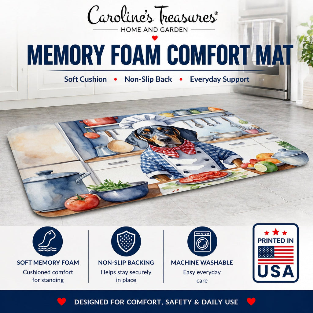 Bluetick Coonhound The Chef Memory Foam Kitchen Mat Machine Washable Anti-Fatigue Cushion Comfort Bath or Kitchen Rug