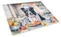 Border Collie The Chef Cutting Board Tempered Glass Kitchen Cutting Surface, Heat Resistant Chopping, Non-Slip Feet, Food Prep & Serving