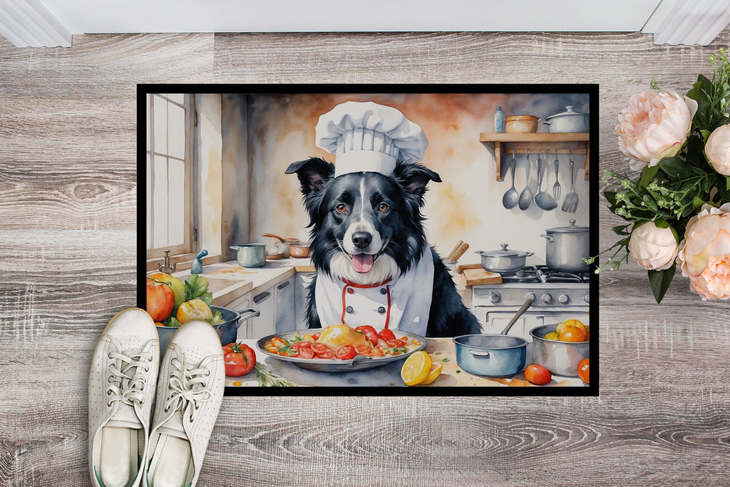 Border Collie The Chef Doormat Indoor Outdoor 18H X 27W Front Door Mat Rugs for Entryway, Non Slip Washable