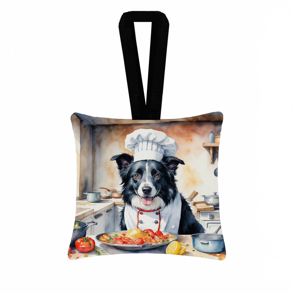 Border Collie The Chef Hanging Square Fabric Ornament 3.5 × 3.5 Decorative Door-Knob & Tree Hanger, Soft Fabric