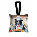 Border Collie The Chef Hanging Square Fabric Ornament 3.5 × 3.5 Decorative Door-Knob & Tree Hanger, Soft Fabric