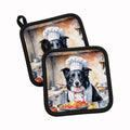 Border Collie The Chef Pot Holder Set of 2 Heat Resistant Quilted Hot Pads 7.5 x 7.5 Inch, Insulated Kitchen Trivets for Cooking & Baking