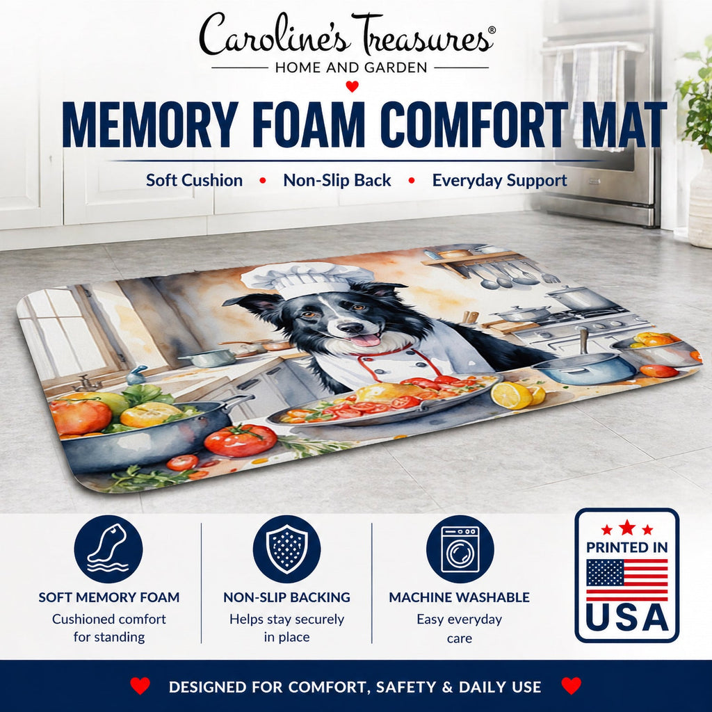 Border Collie The Chef Memory Foam Kitchen Mat Machine Washable Anti-Fatigue Cushion Comfort Bath or Kitchen Rug