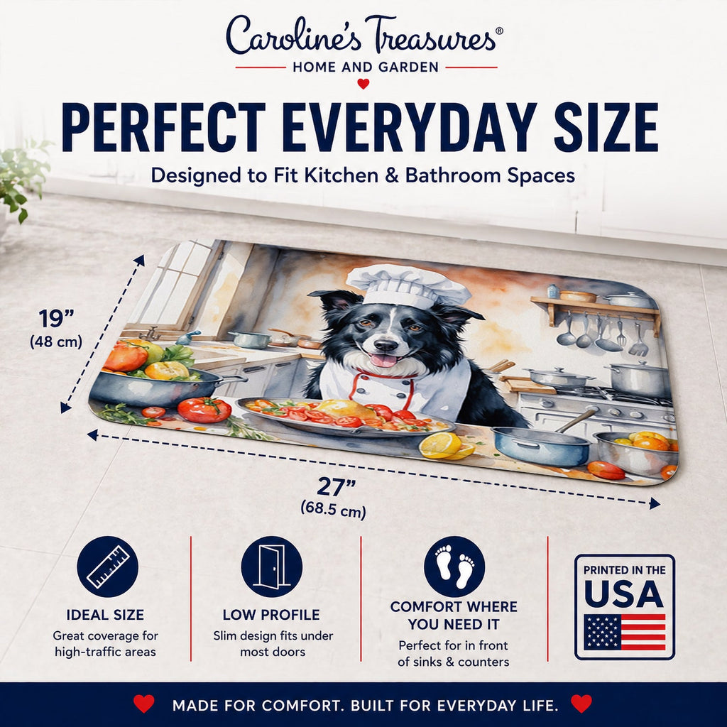 Border Collie The Chef Memory Foam Kitchen Mat Machine Washable Anti-Fatigue Cushion Comfort Bath or Kitchen Rug