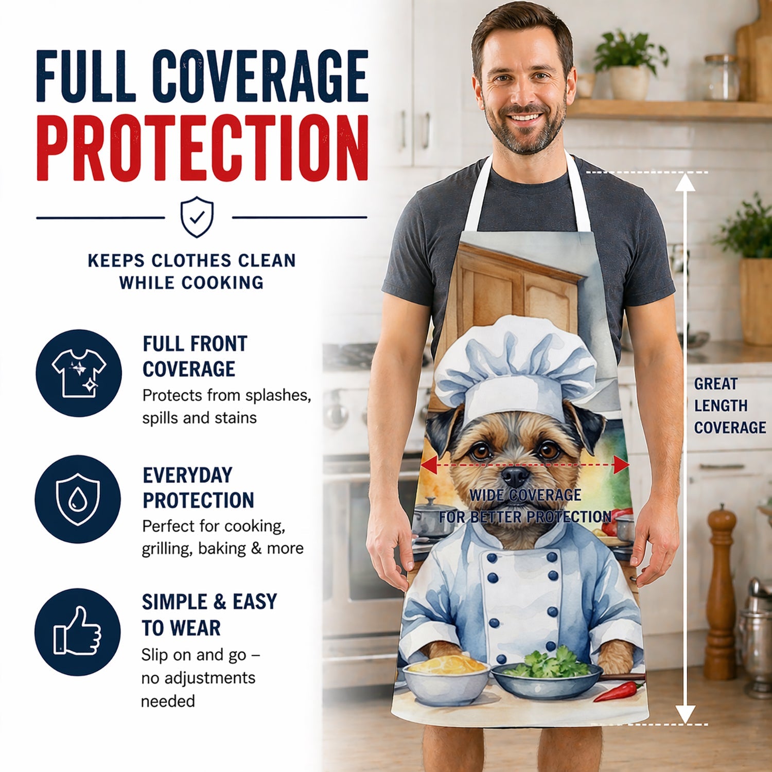 Border Terrier The Chef Apron Cooking Kitchen Server Baking Crafts Gardening for Adult Women Men, Unisex, Large, Multicolor