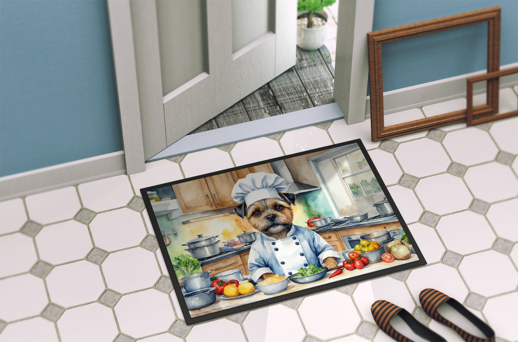 Border Terrier The Chef Doormat Indoor Outdoor 24H X 36W Front Door Mat Rugs for Entryway, Non Slip Washable Low Pile,