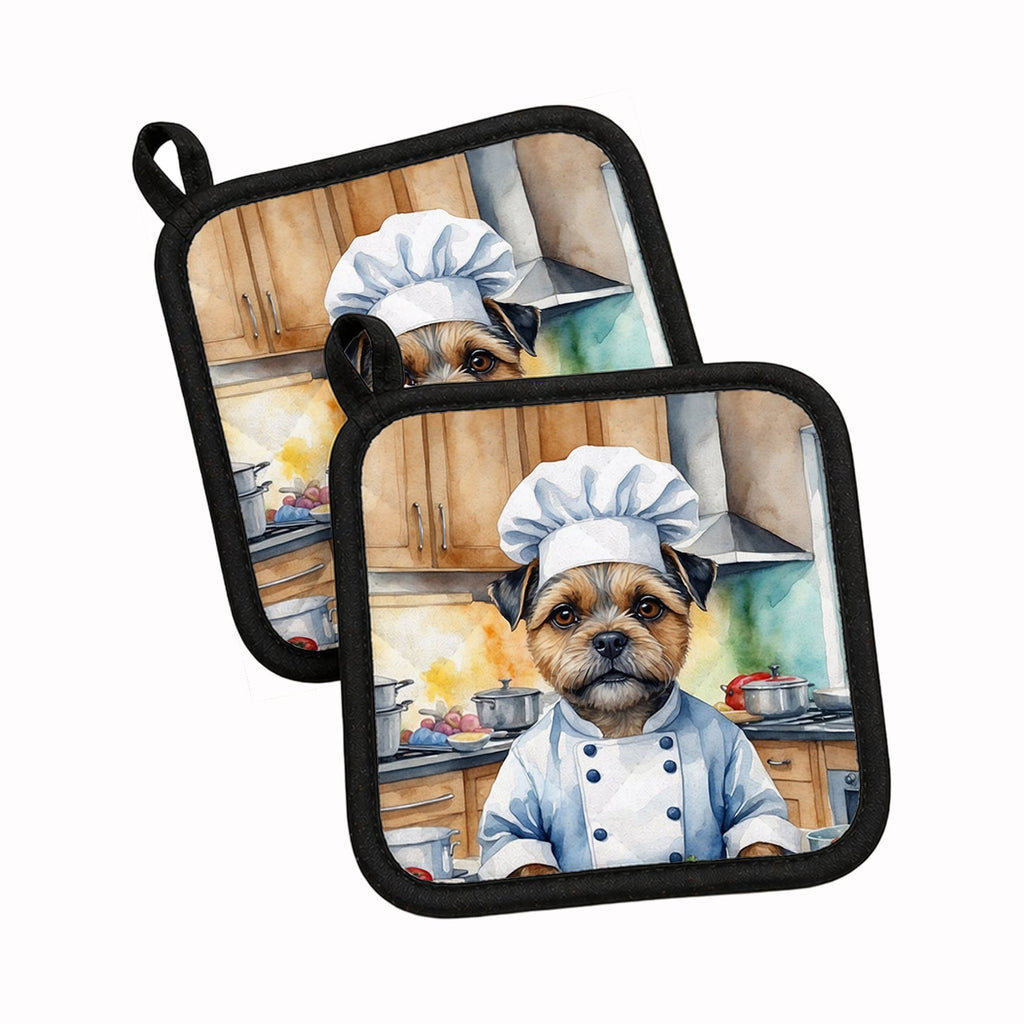 Border Terrier The Chef Pot Holder Set of 2 Heat Resistant Quilted Hot Pads 7.5 x 7.5 Inch, Insulated Kitchen Trivets for Cooking & Baking