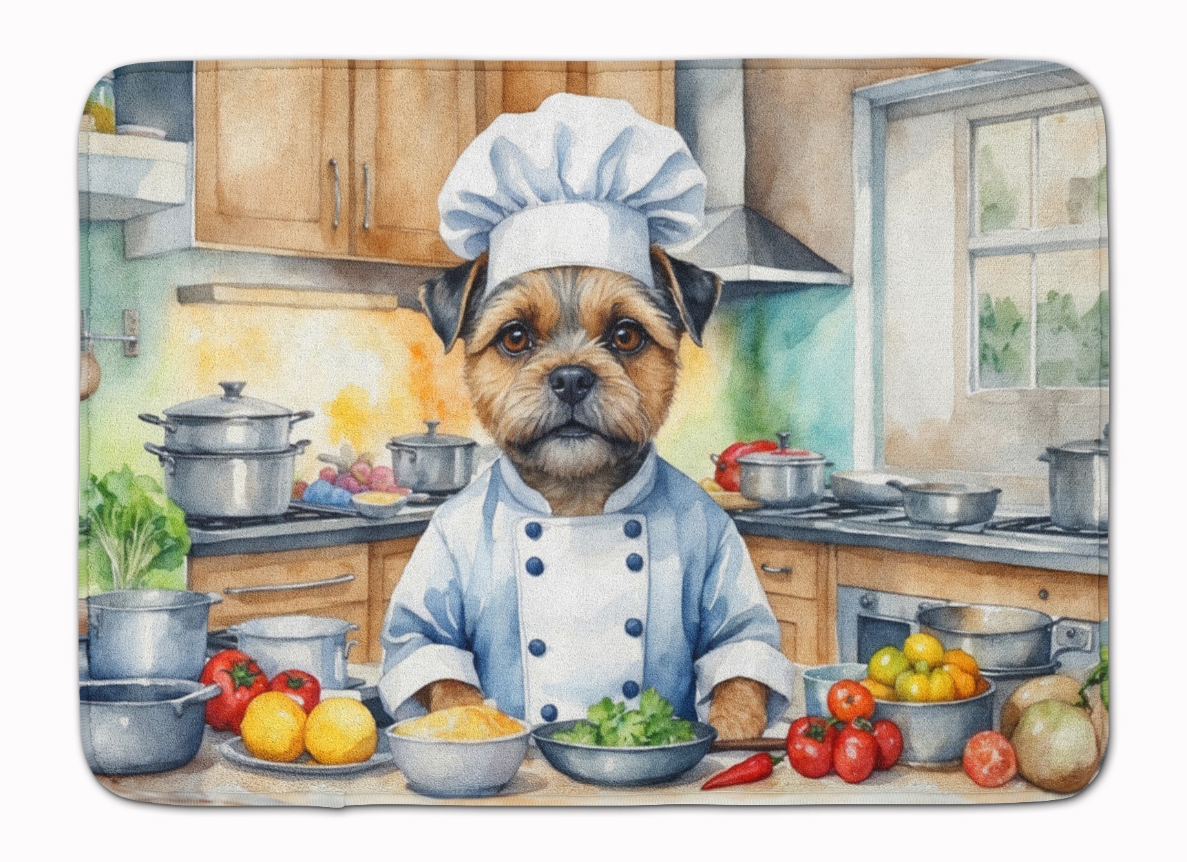 Border Terrier The Chef Memory Foam Kitchen Mat Machine Washable Anti-Fatigue Cushion Comfort Bath or Kitchen Rug
