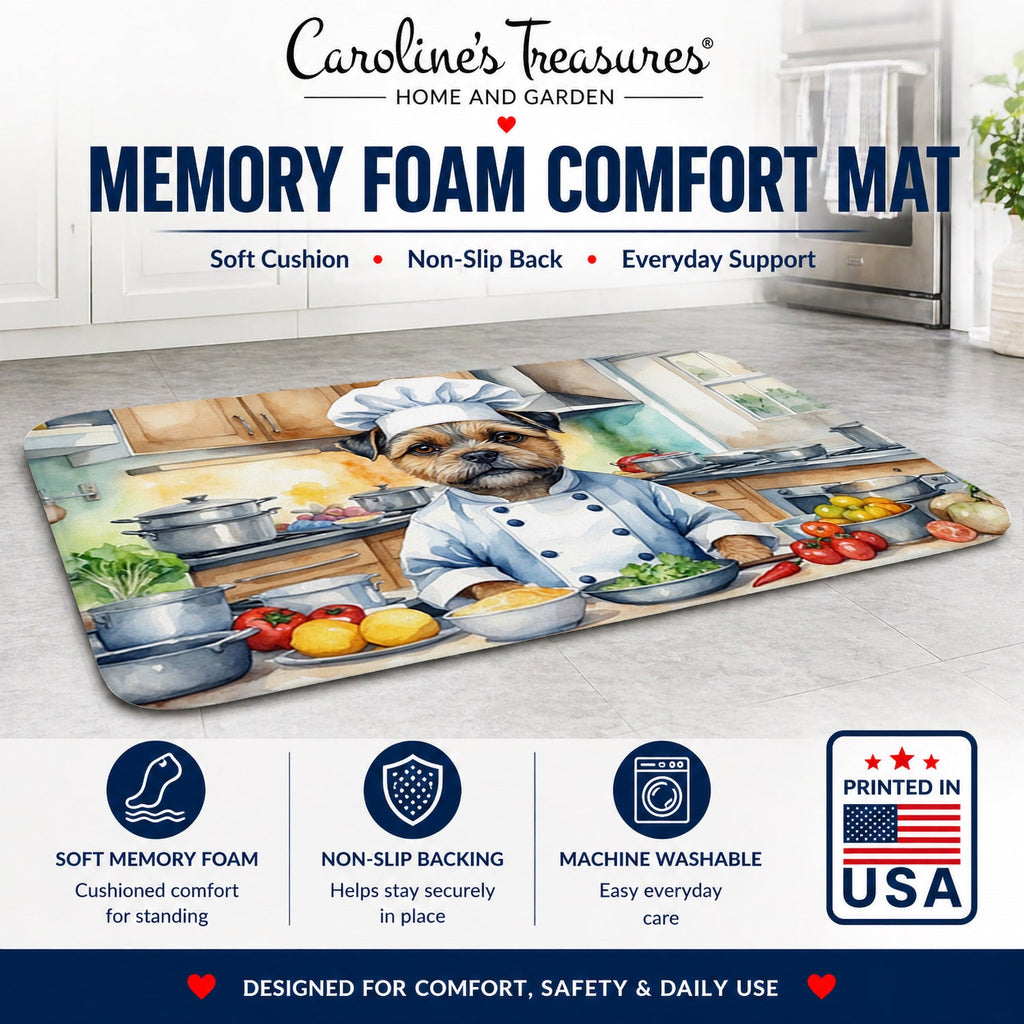 Border Terrier The Chef Memory Foam Kitchen Mat Machine Washable Anti-Fatigue Cushion Comfort Bath or Kitchen Rug