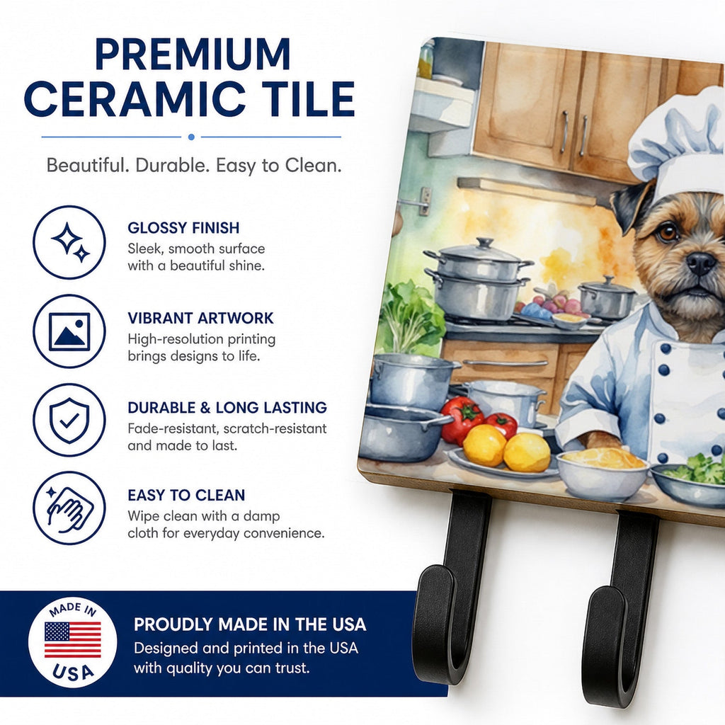 Border Terrier The Chef Leash or Key Holder Wall Hooks, Coat Rack Wall Mount, for Hanging Keys, Towels, Aprons, Leashes