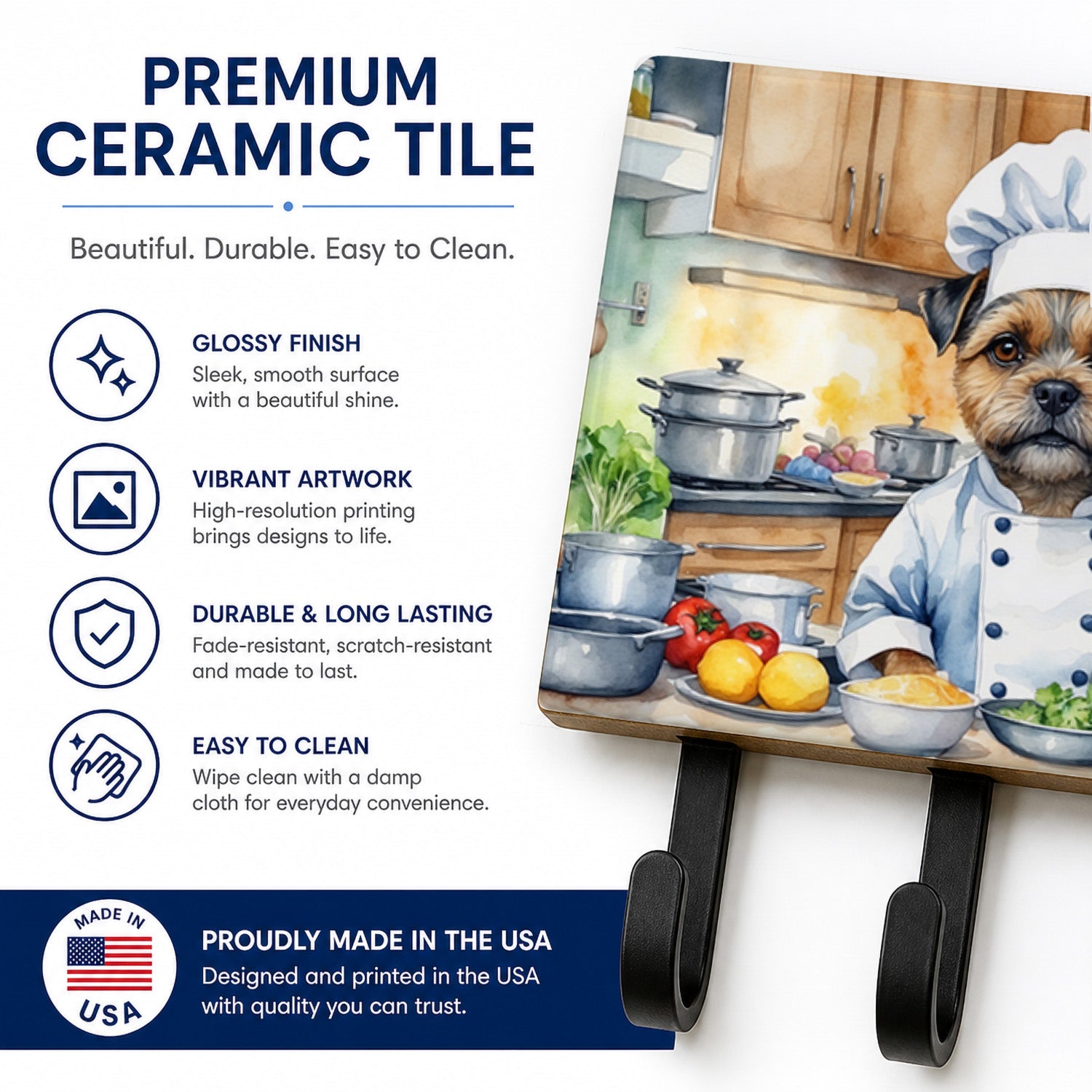 Border Terrier The Chef Leash or Key Holder Wall Hooks, Coat Rack Wall Mount, for Hanging Keys, Towels, Aprons, Leashes