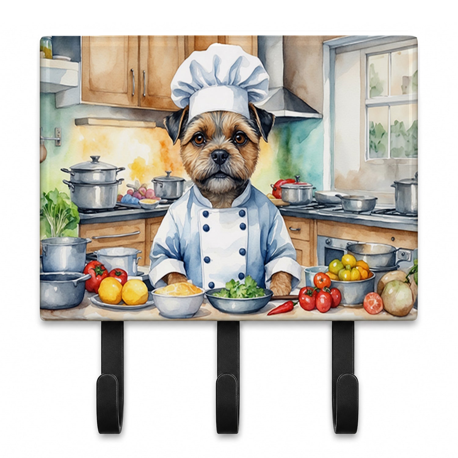 Border Terrier The Chef Leash or Key Holder Wall Hooks, Coat Rack Wall Mount, for Hanging Keys, Towels, Aprons, Leashes