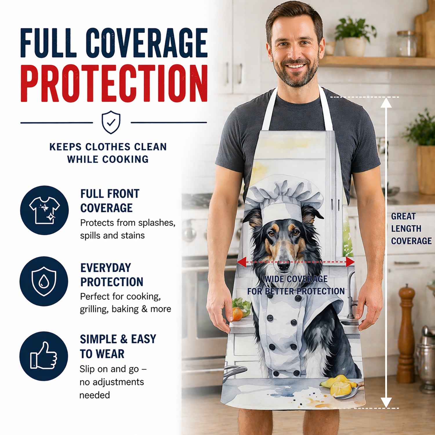 Borzoi The Chef Apron Cooking Kitchen Server Baking Crafts Gardening for Adult Women Men, Unisex, Large, Multicolor