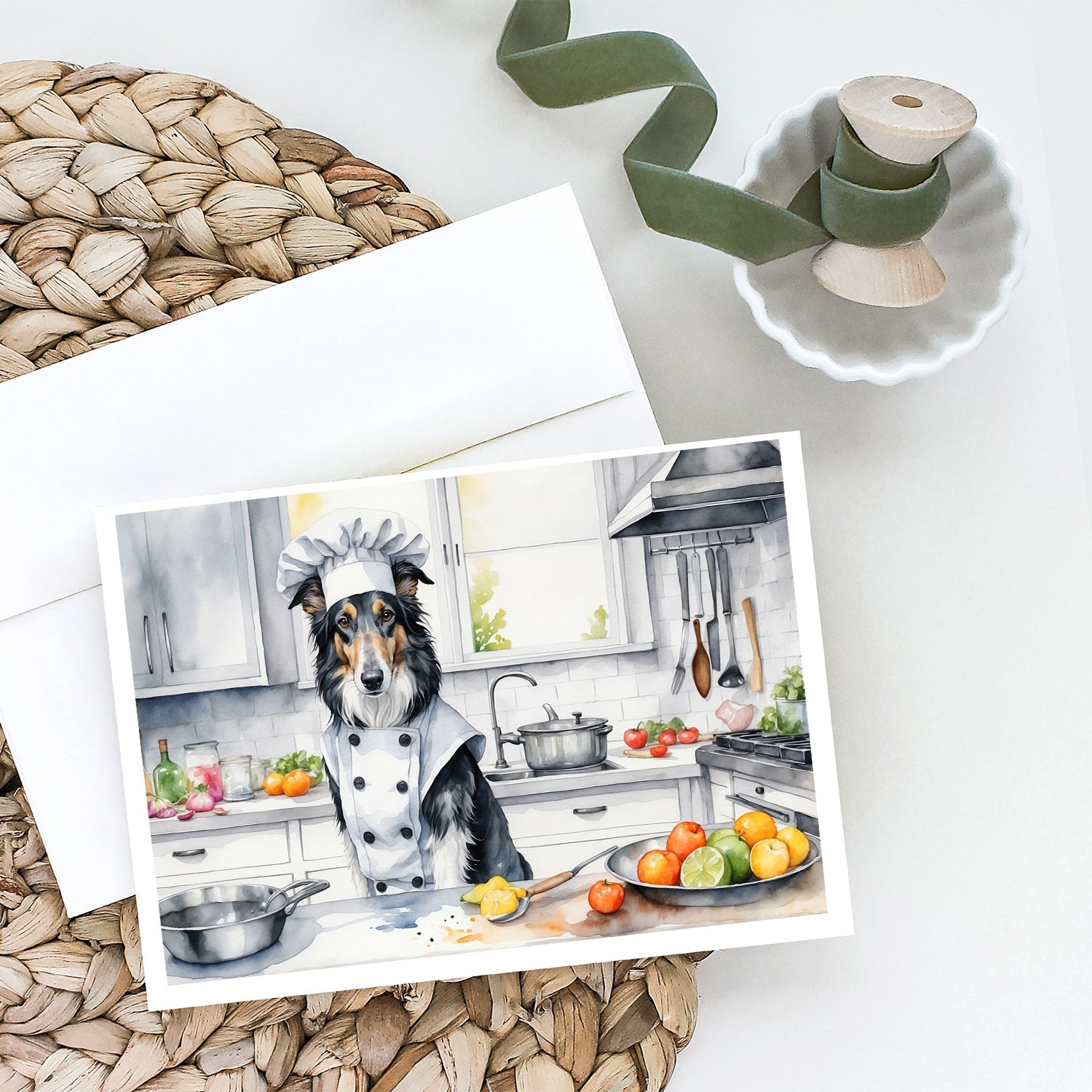 Borzoi The Chef Greeting Cards Pack of 8 Blank Cards with Envelopes Whimsical A7 Size 5x7