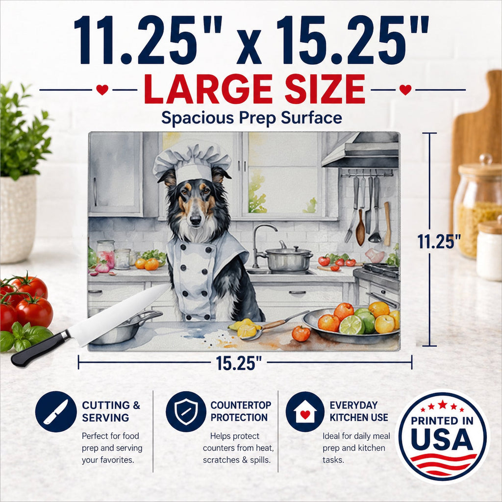 Borzoi The Chef Cutting Board Tempered Glass Kitchen Cutting Surface, Heat Resistant Chopping, Non-Slip Feet, Food Prep & Serving