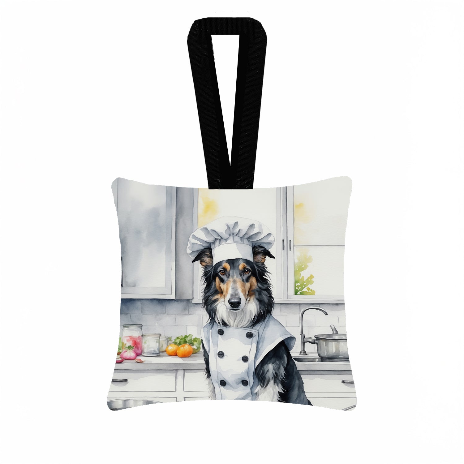 Borzoi The Chef Hanging Square Fabric Ornament 3.5 × 3.5 Decorative Door-Knob & Tree Hanger, Soft Fabric