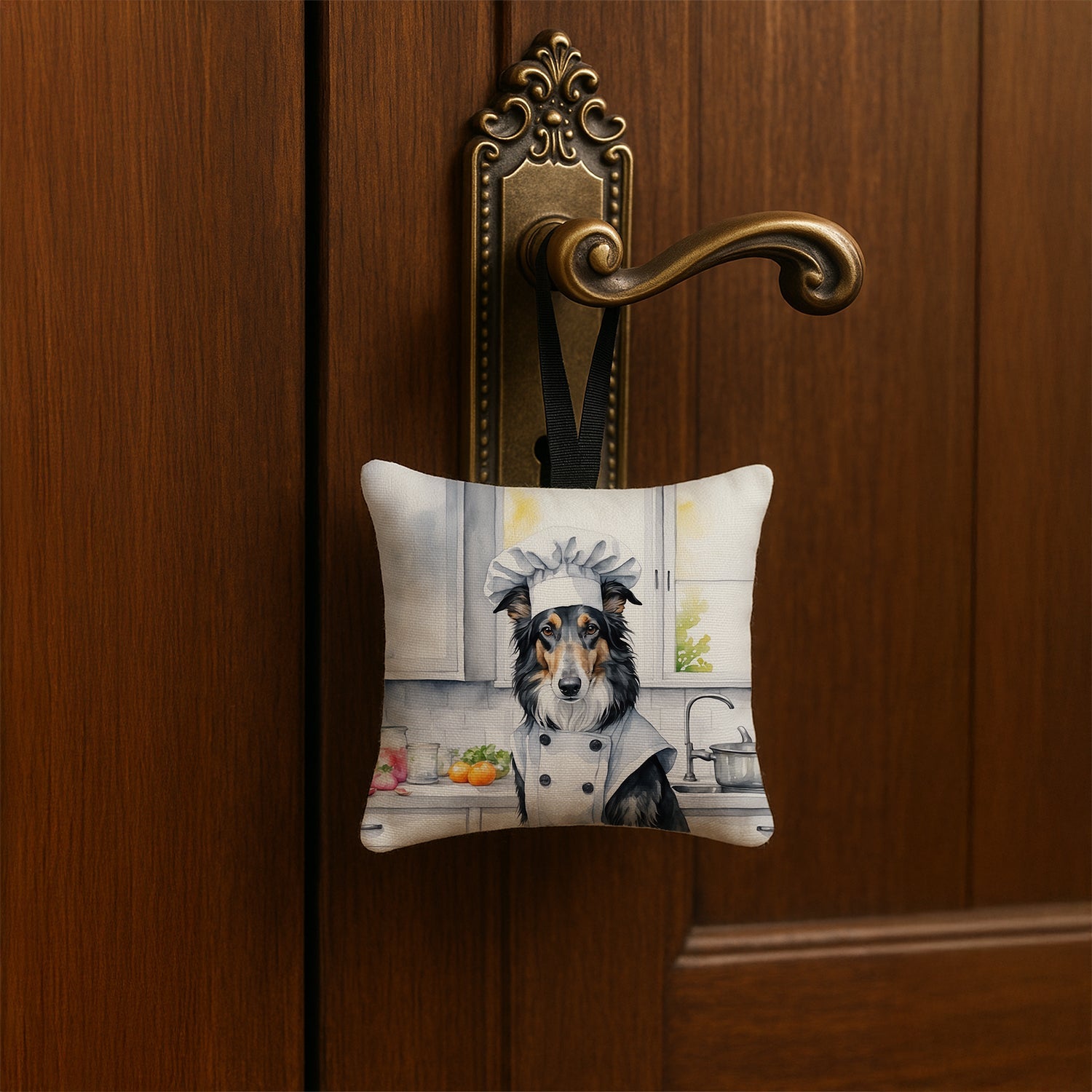 Borzoi The Chef Hanging Square Fabric Ornament 3.5 × 3.5 Decorative Door-Knob & Tree Hanger, Soft Fabric