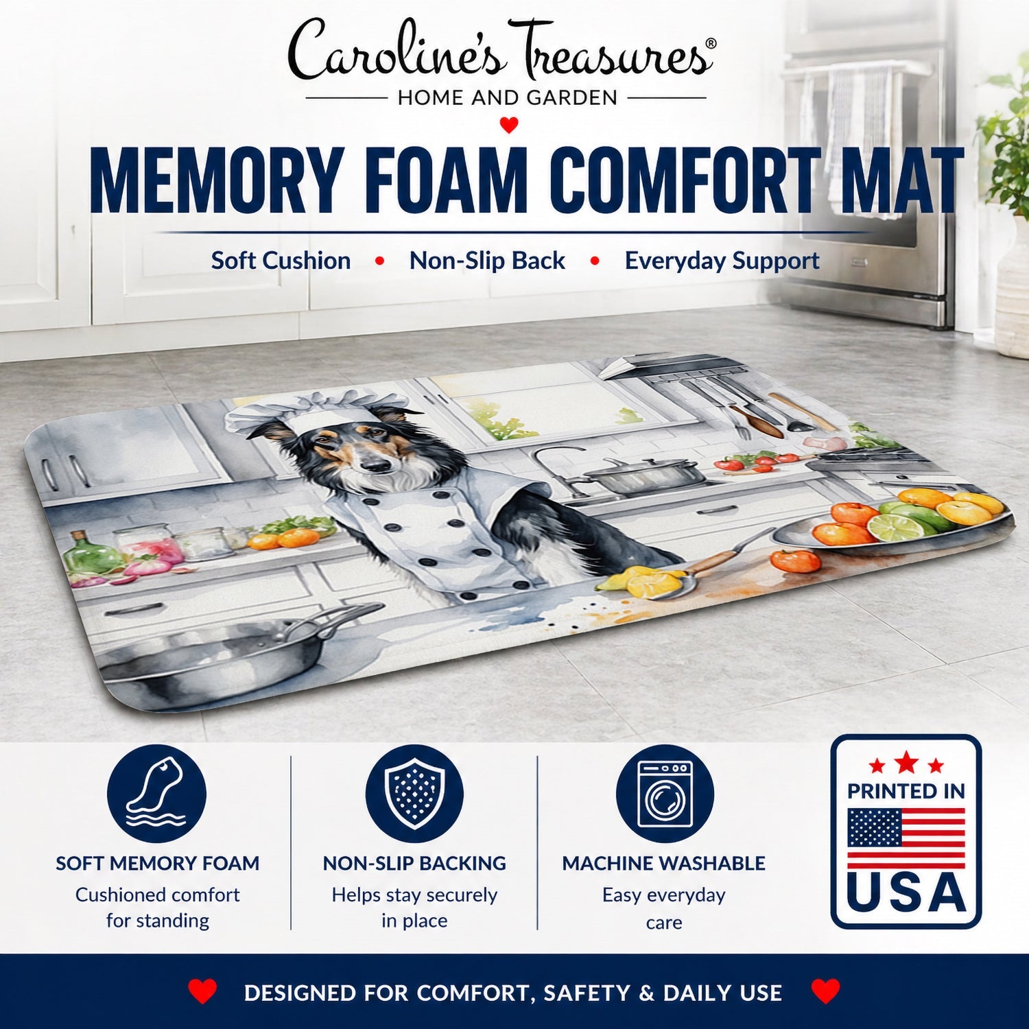Borzoi The Chef Memory Foam Kitchen Mat Machine Washable Anti-Fatigue Cushion Comfort Bath or Kitchen Rug