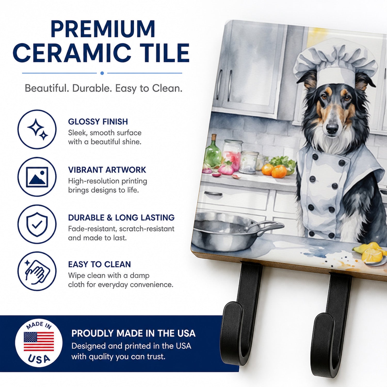 Borzoi The Chef Leash or Key Holder Wall Hooks, Coat Rack Wall Mount, for Hanging Keys, Towels, Aprons, Leashes