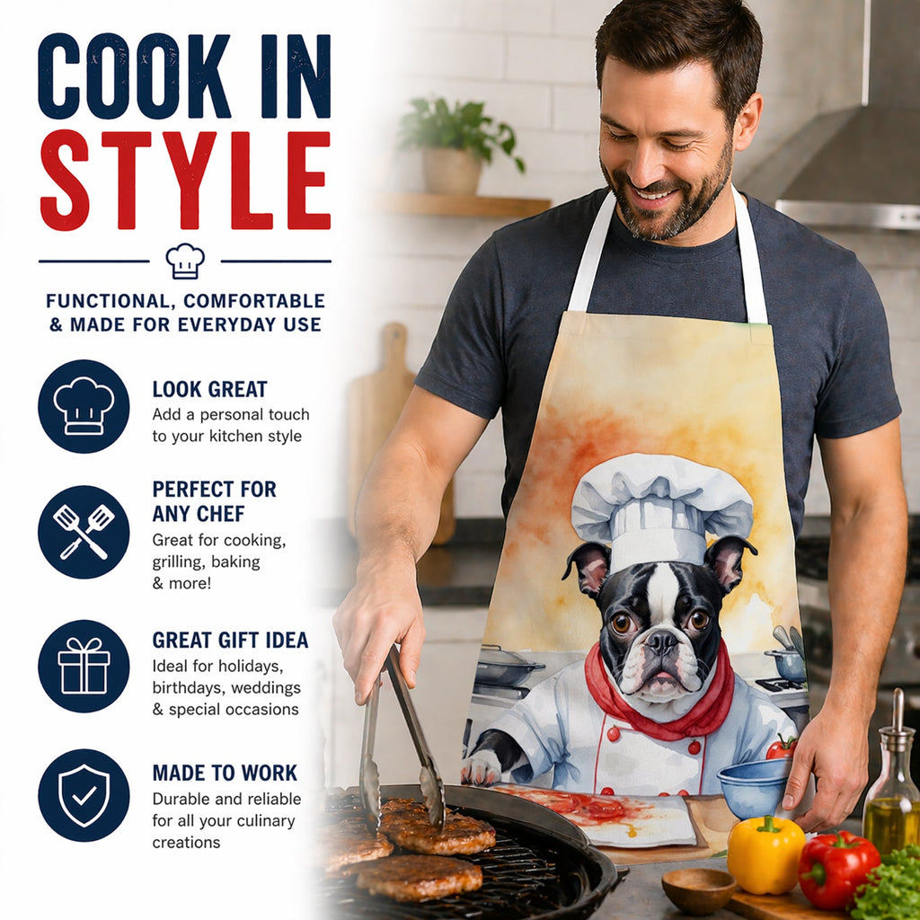 Boston Terrier The Chef Apron Cooking Kitchen Server Baking Crafts Gardening for Adult Women Men, Unisex, Large, Multicolor