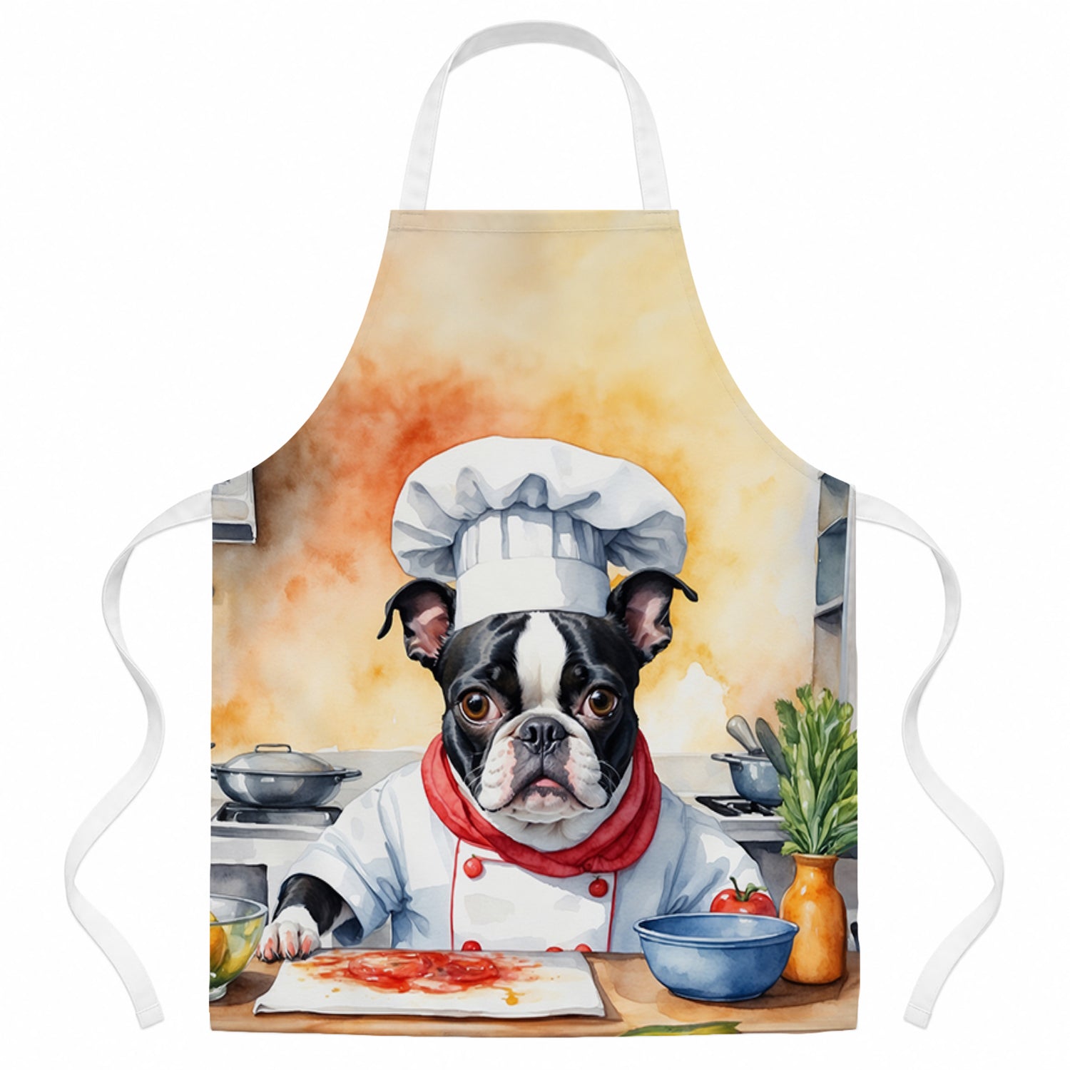 Boston Terrier The Chef Apron Cooking Kitchen Server Baking Crafts Gardening for Adult Women Men, Unisex, Large, Multicolor