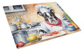 Boston Terrier The Chef Cutting Board Tempered Glass Kitchen Cutting Surface, Heat Resistant Chopping, Non-Slip Feet, Food Prep & Serving