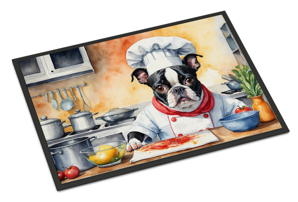 Boston Terrier The Chef Doormat Indoor Outdoor 18H X 27W Front Door Mat Rugs for Entryway, Non Slip Washable