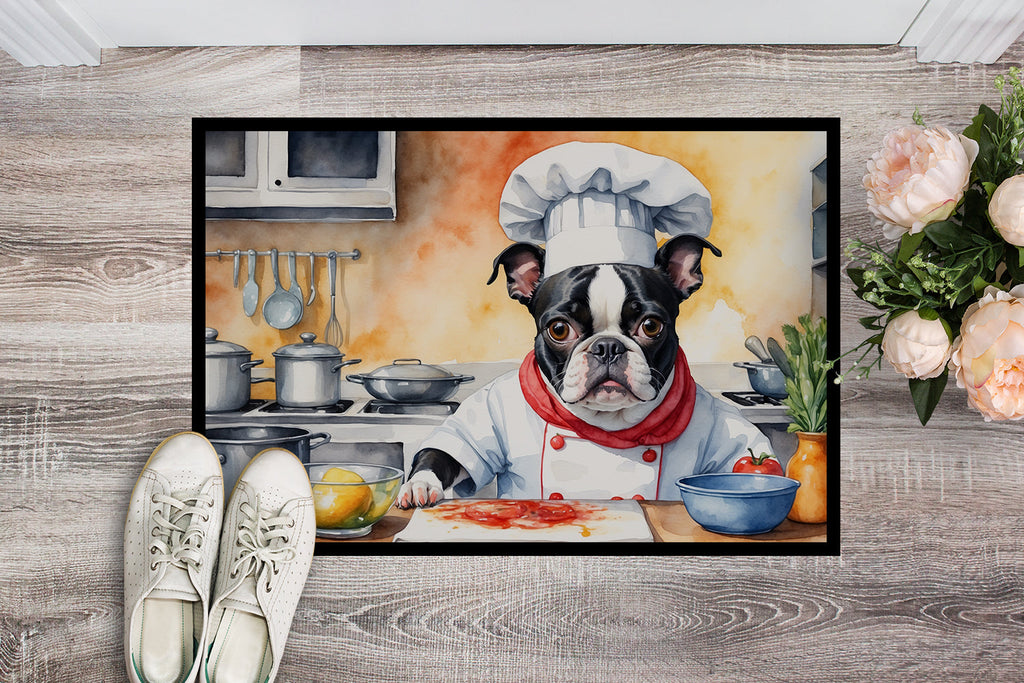 Boston Terrier The Chef Doormat Indoor Outdoor 18H X 27W Front Door Mat Rugs for Entryway, Non Slip Washable