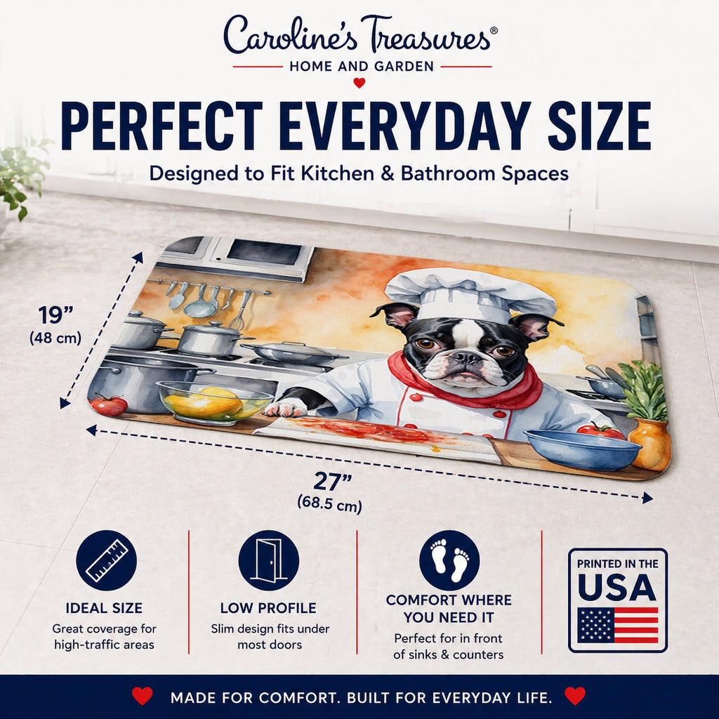 Boston Terrier The Chef Memory Foam Kitchen Mat Machine Washable Anti-Fatigue Cushion Comfort Bath or Kitchen Rug