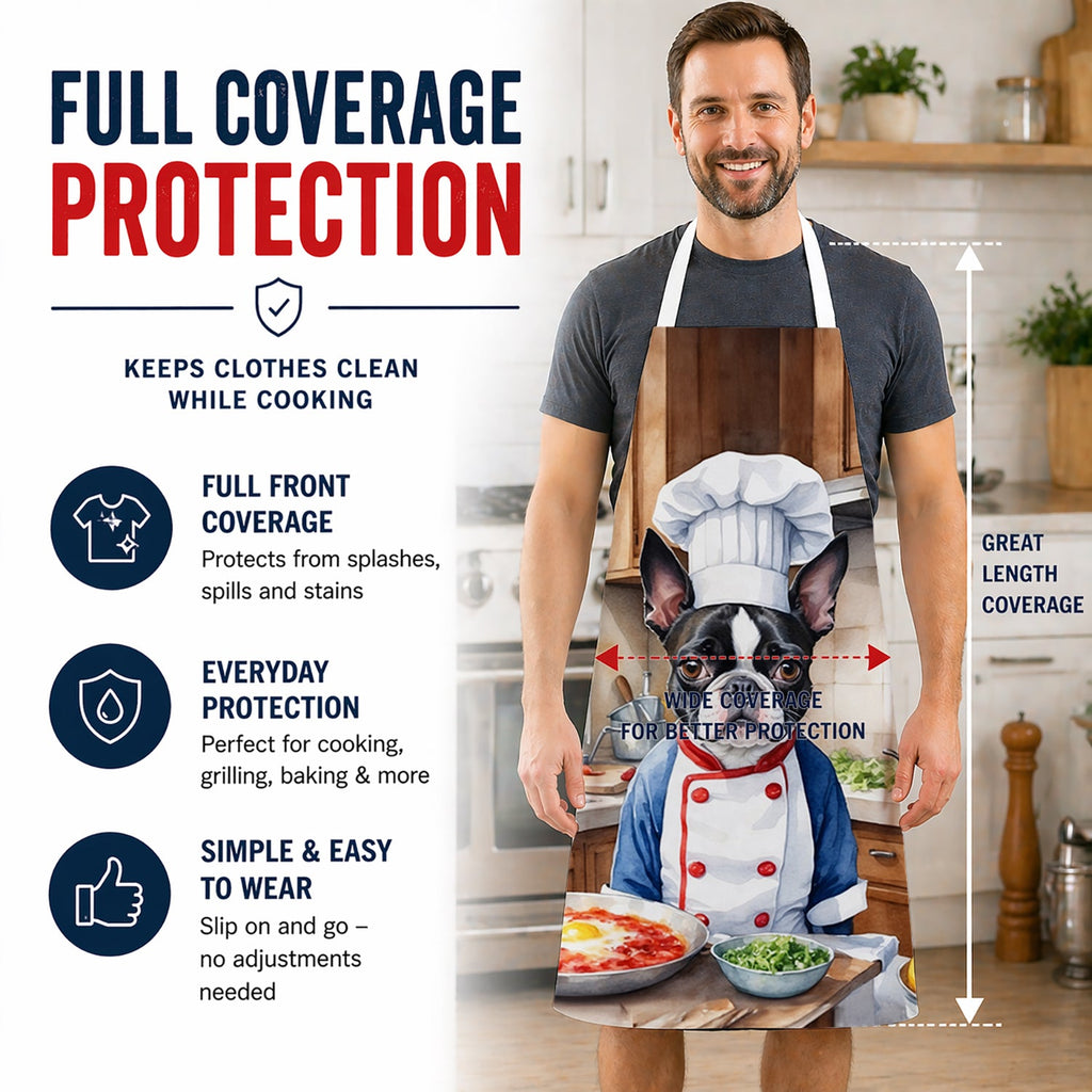 Boston Terrier The Chef Apron Cooking Kitchen Server Baking Crafts Gardening for Adult Women Men, Unisex, Large, Multicolor