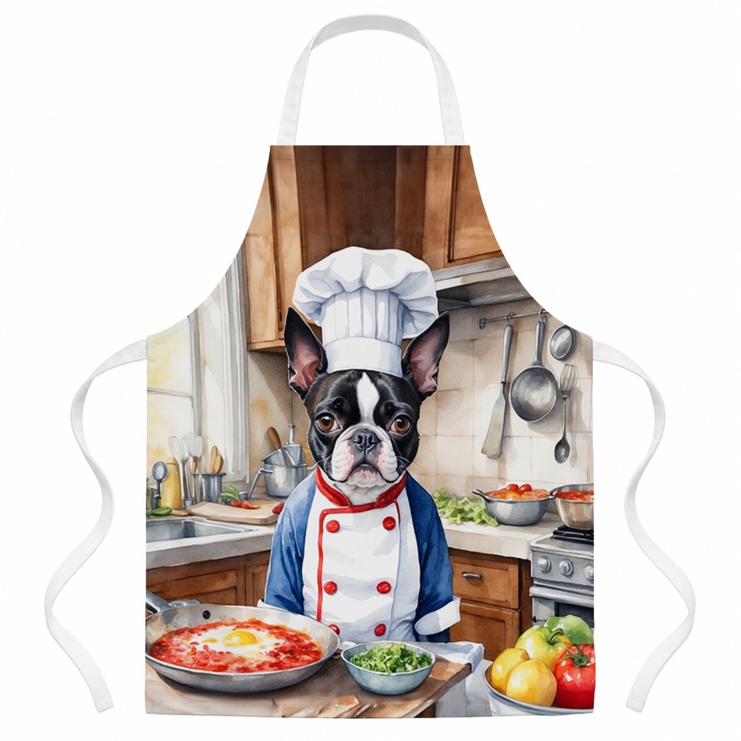 Boston Terrier The Chef Apron Cooking Kitchen Server Baking Crafts Gardening for Adult Women Men, Unisex, Large, Multicolor