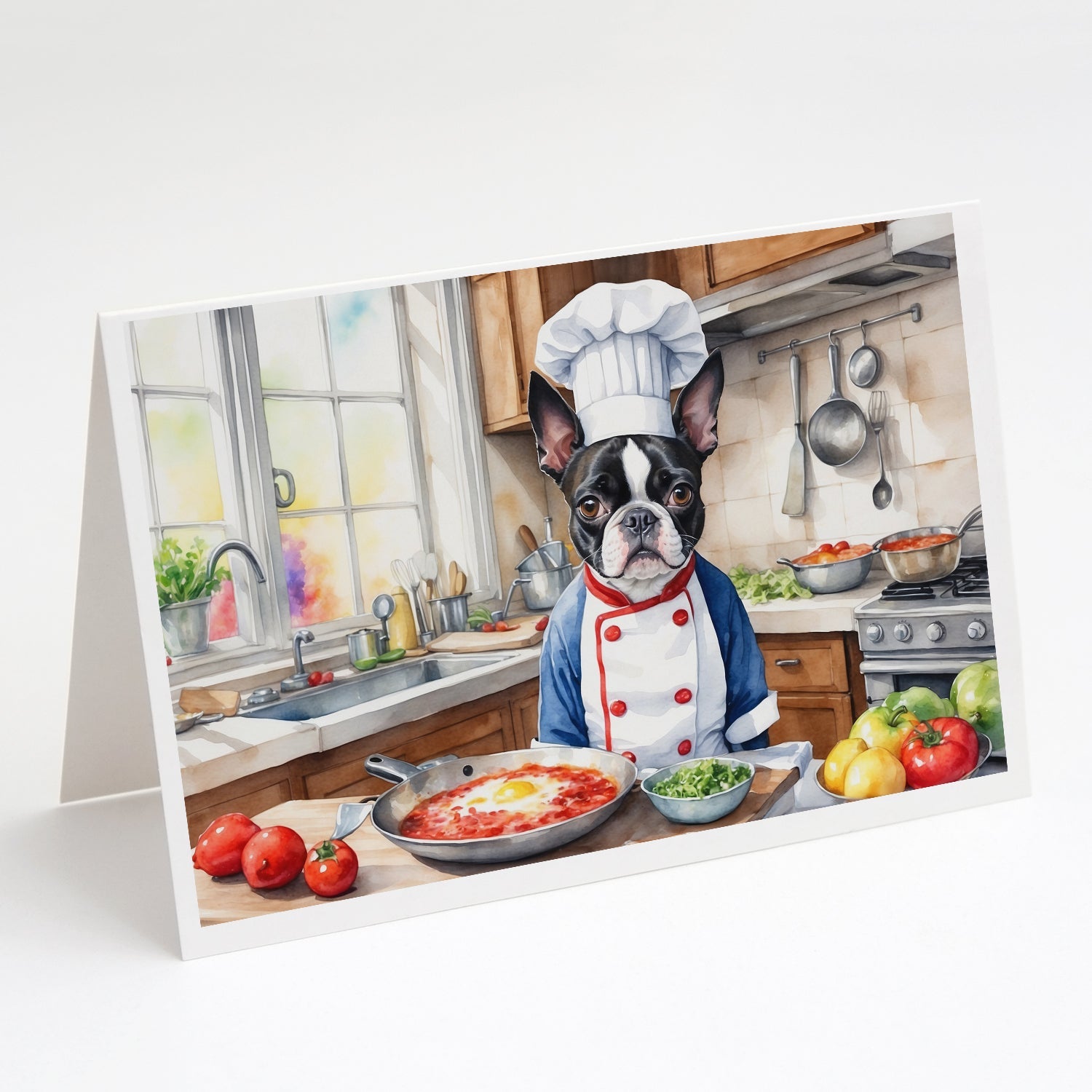 Boston Terrier The Chef Greeting Cards Pack of 8 Blank Cards with Envelopes Whimsical A7 Size 5x7