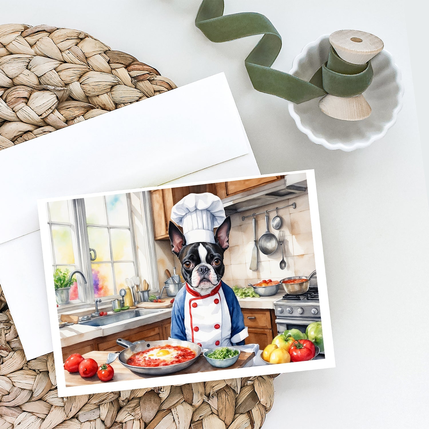 Boston Terrier The Chef Greeting Cards Pack of 8 Blank Cards with Envelopes Whimsical A7 Size 5x7