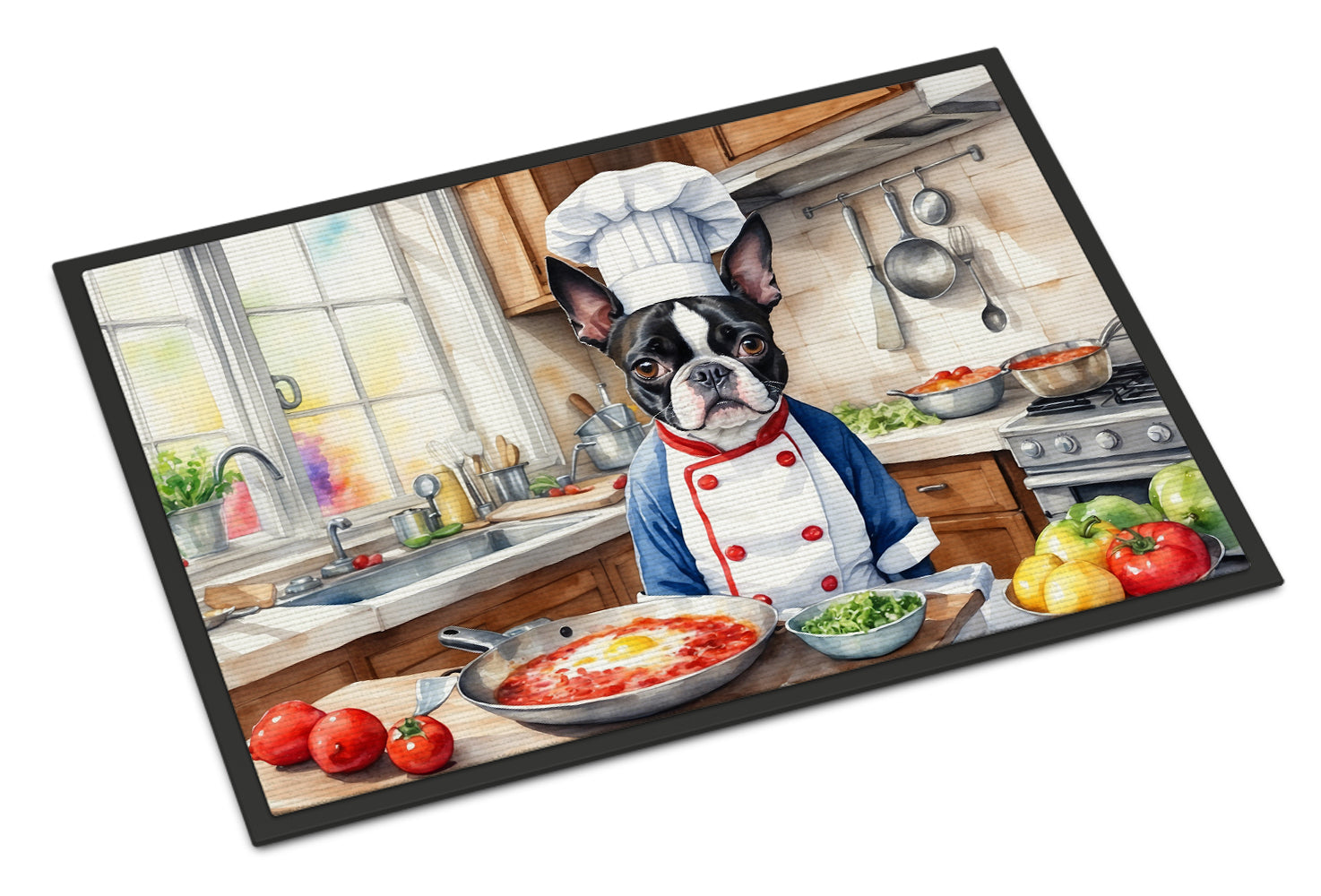 Boston Terrier The Chef Doormat Indoor Outdoor 18H X 27W Front Door Mat Rugs for Entryway, Non Slip Washable