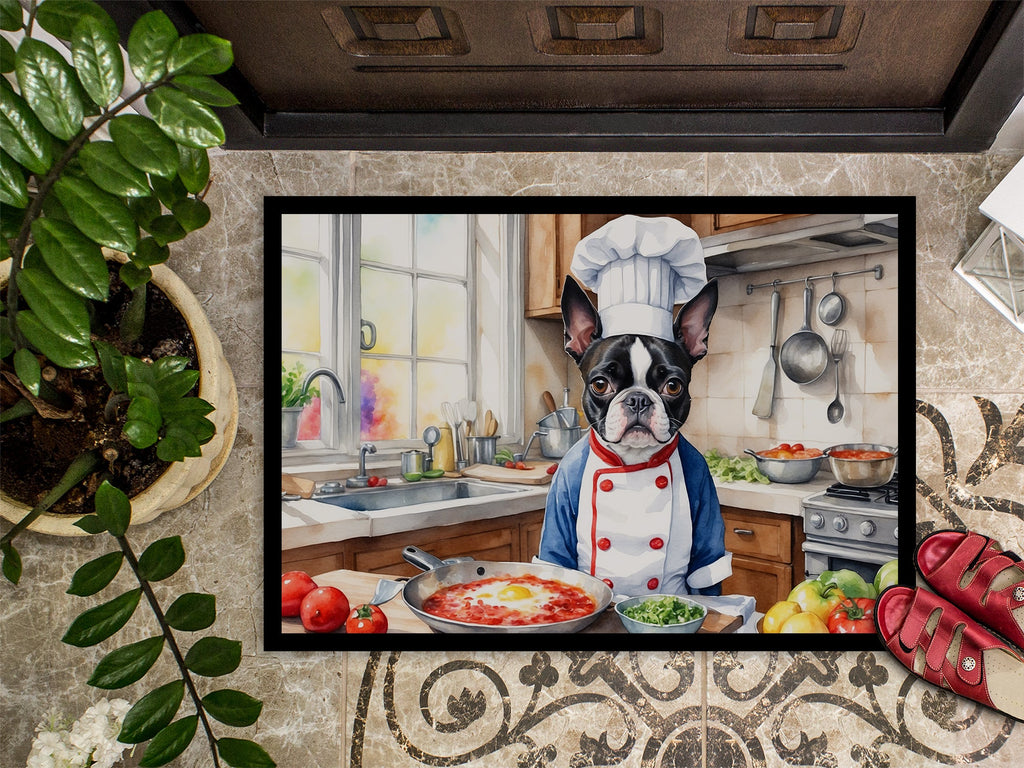 Boston Terrier The Chef Doormat Indoor Outdoor 18H X 27W Front Door Mat Rugs for Entryway, Non Slip Washable