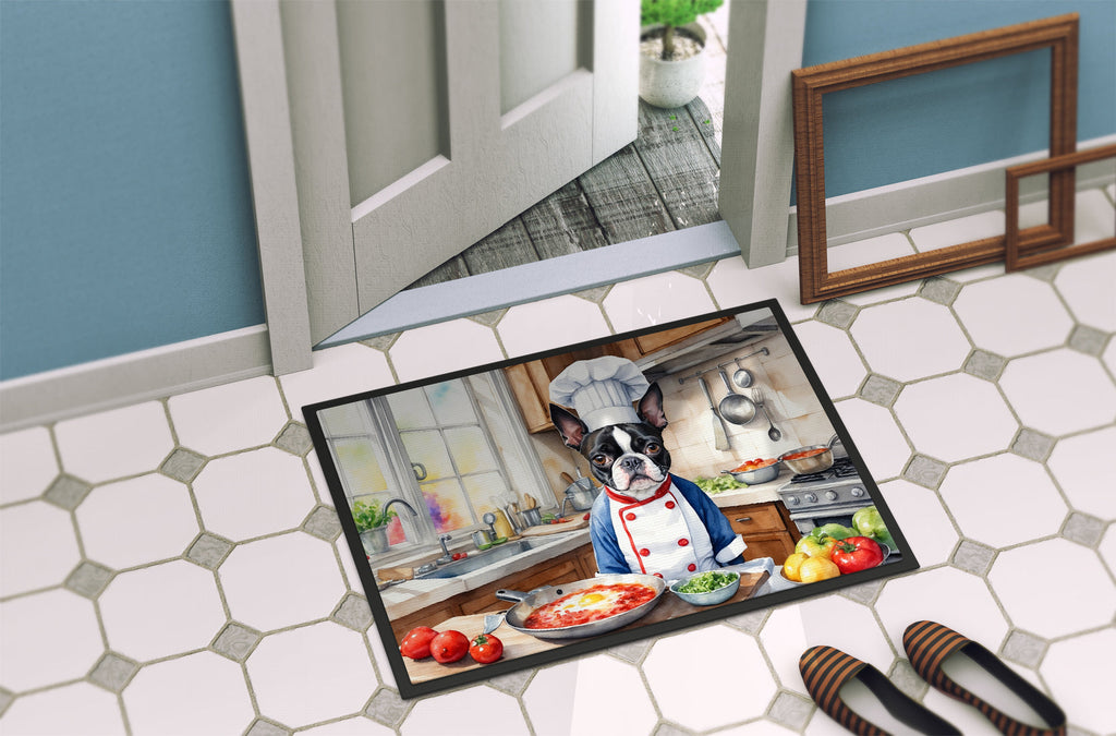 Boston Terrier The Chef Doormat Indoor Outdoor 18H X 27W Front Door Mat Rugs for Entryway, Non Slip Washable