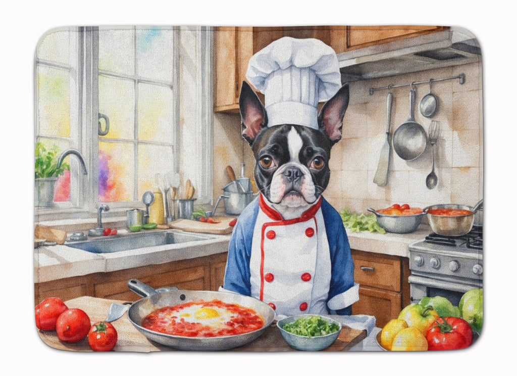 Boston Terrier The Chef Memory Foam Kitchen Mat Machine Washable Anti-Fatigue Cushion Comfort Bath or Kitchen Rug