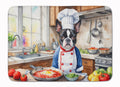 Boston Terrier The Chef Memory Foam Kitchen Mat Machine Washable Anti-Fatigue Cushion Comfort Bath or Kitchen Rug