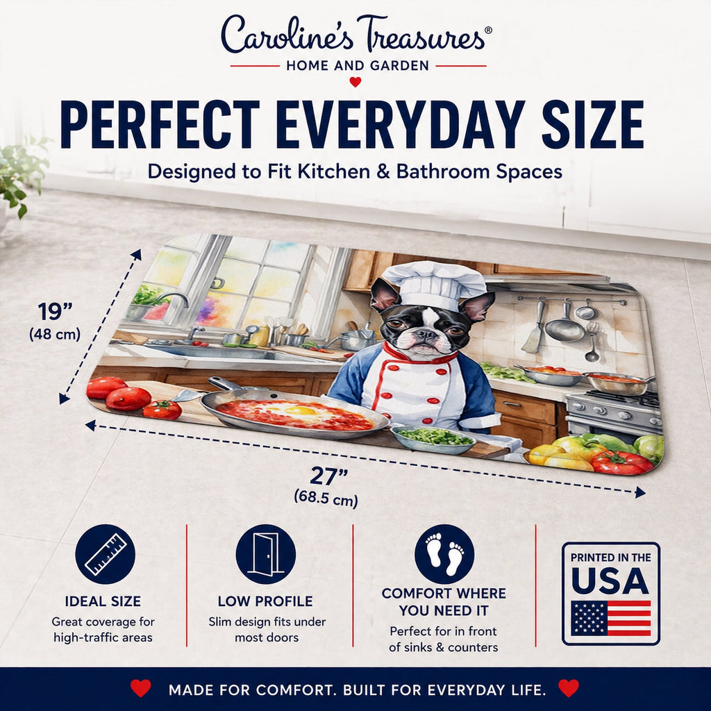 Boston Terrier The Chef Memory Foam Kitchen Mat Machine Washable Anti-Fatigue Cushion Comfort Bath or Kitchen Rug