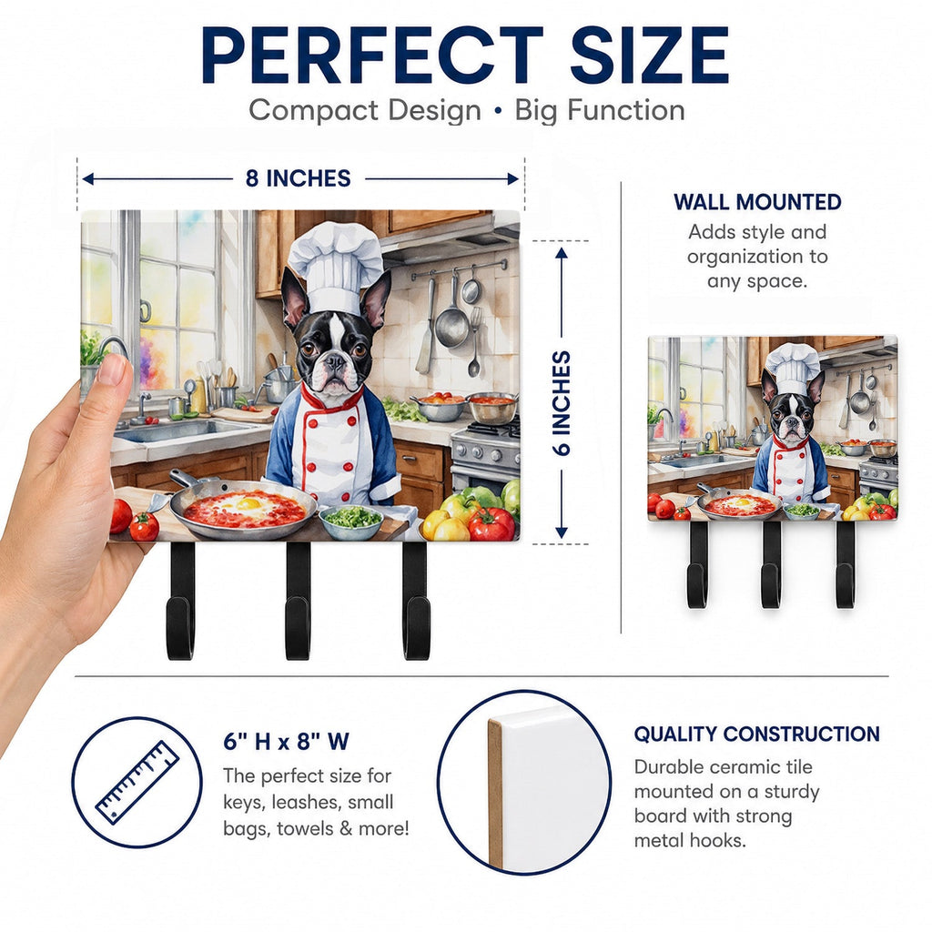 Boston Terrier The Chef Leash or Key Holder Wall Hooks, Coat Rack Wall Mount, for Hanging Keys, Towels, Aprons, Leashes
