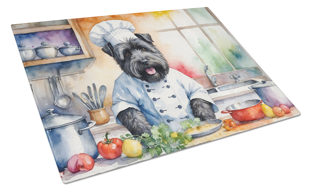 Bouvier des Flandres The Chef Cutting Board Tempered Glass Kitchen Cutting Surface, Heat Resistant Chopping, Non-Slip Feet, Food Prep & Serving