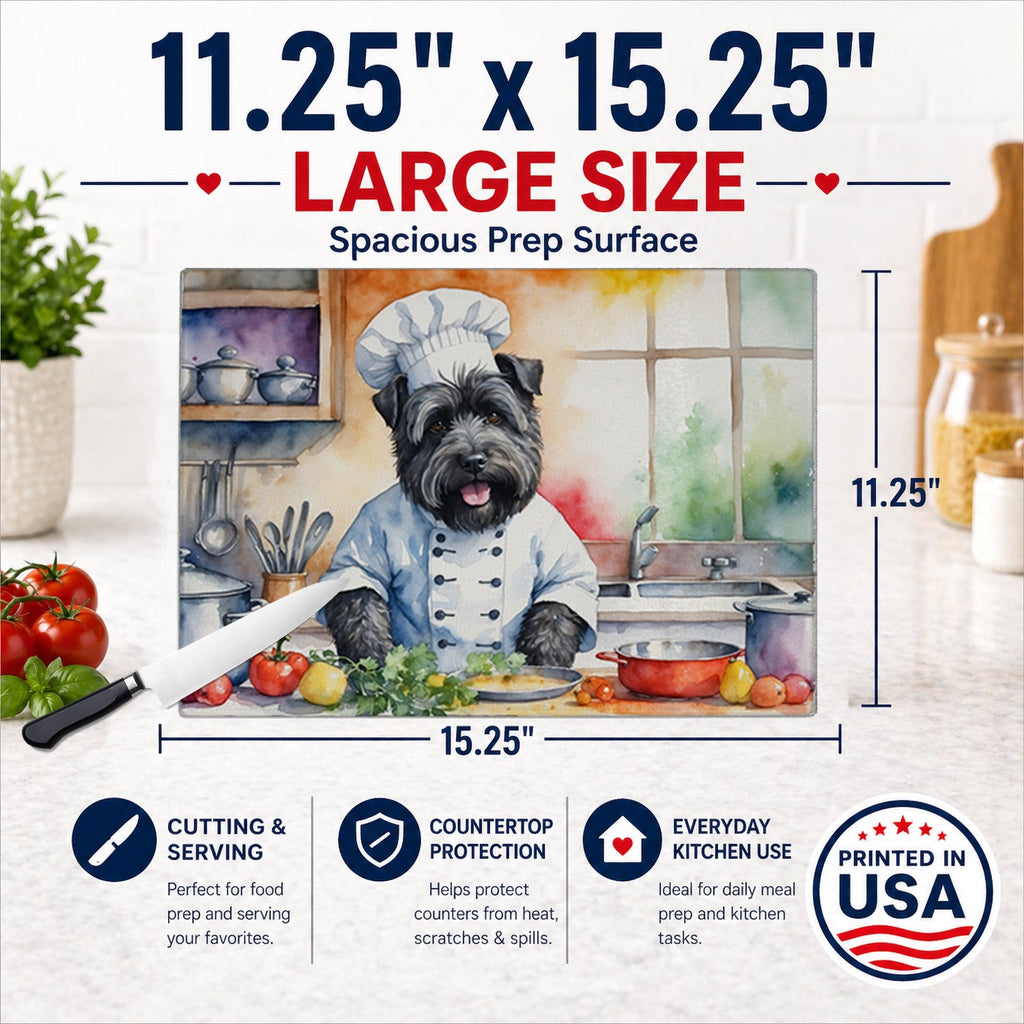 Bouvier des Flandres The Chef Cutting Board Tempered Glass Kitchen Cutting Surface, Heat Resistant Chopping, Non-Slip Feet, Food Prep & Serving