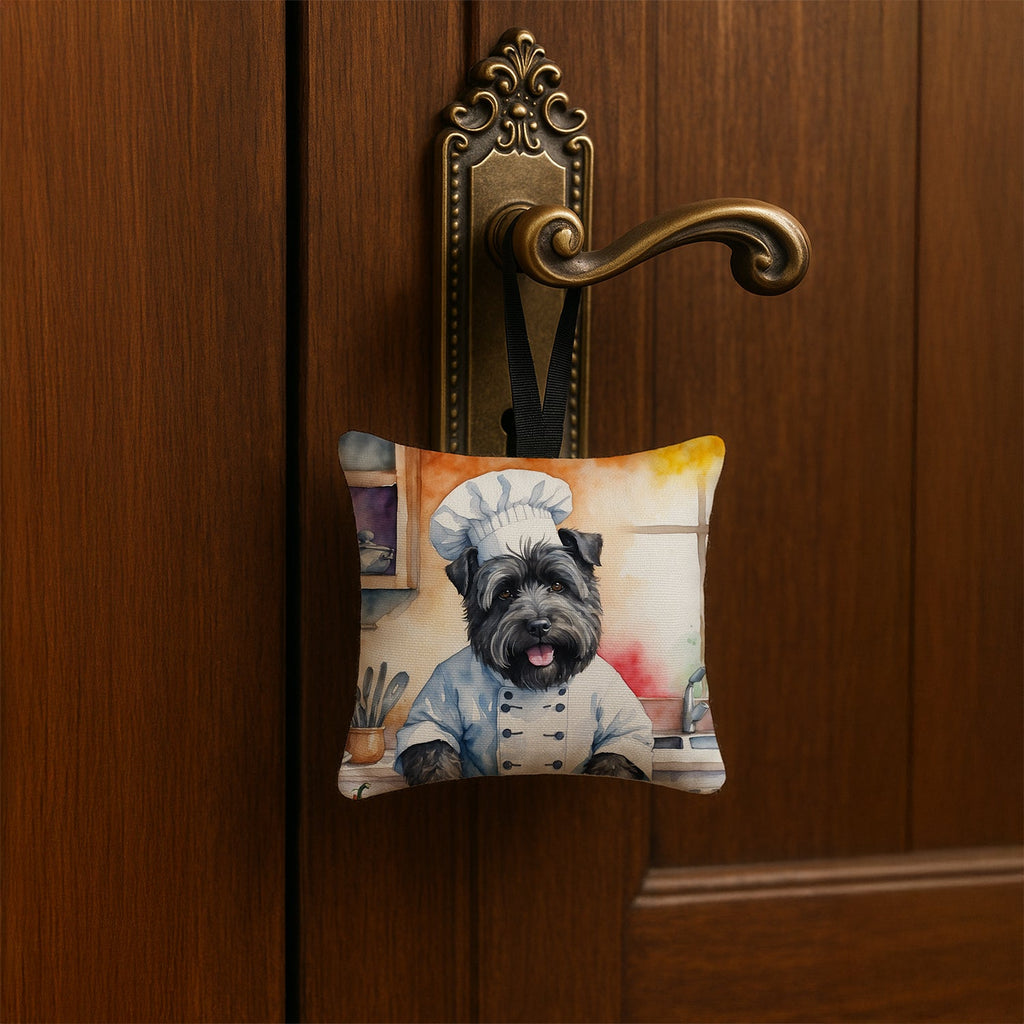 Bouvier des Flandres The Chef Hanging Square Fabric Ornament 3.5 × 3.5 Decorative Door-Knob & Tree Hanger, Soft Fabric